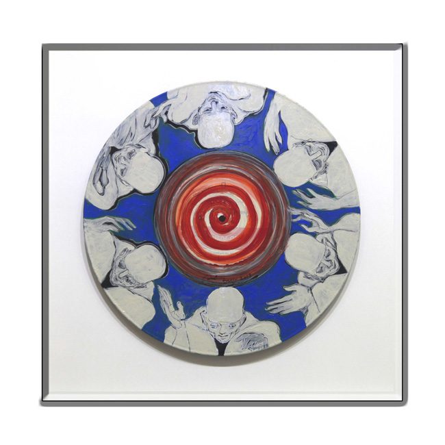 Painted plate: a red spiral at the centre